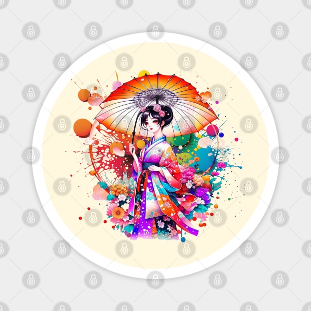 Beautiful Japanese Woman in Kimono Parasol Magnet by HolidayBug